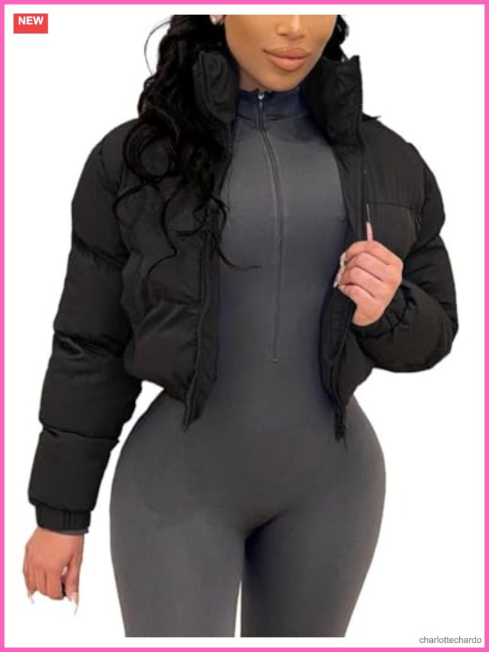 Women's Cropped Puffer Jacket Zip-Up Quilted Lightweight Winter Coat